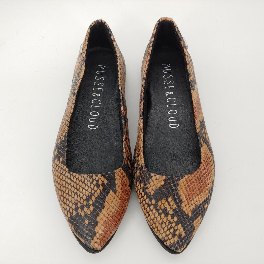 Musse & Cloud Shoes Womens Habana Snake Print Embossed Ballet Flat Brown 37
